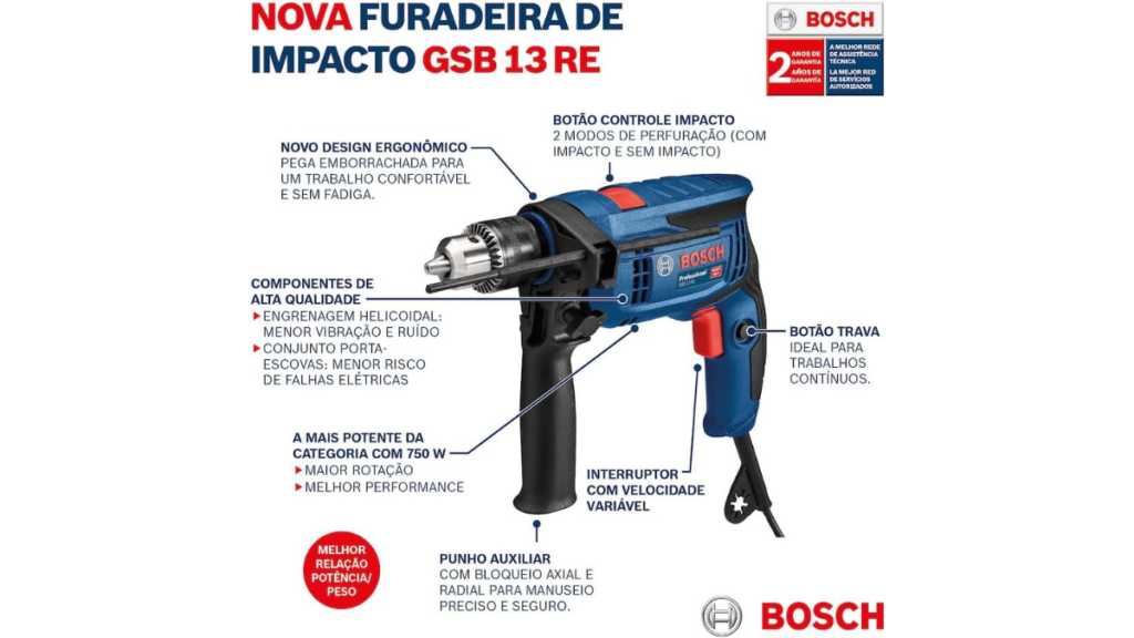 Furadeira Bosch GSB 13 RE é boa para uso profissional
