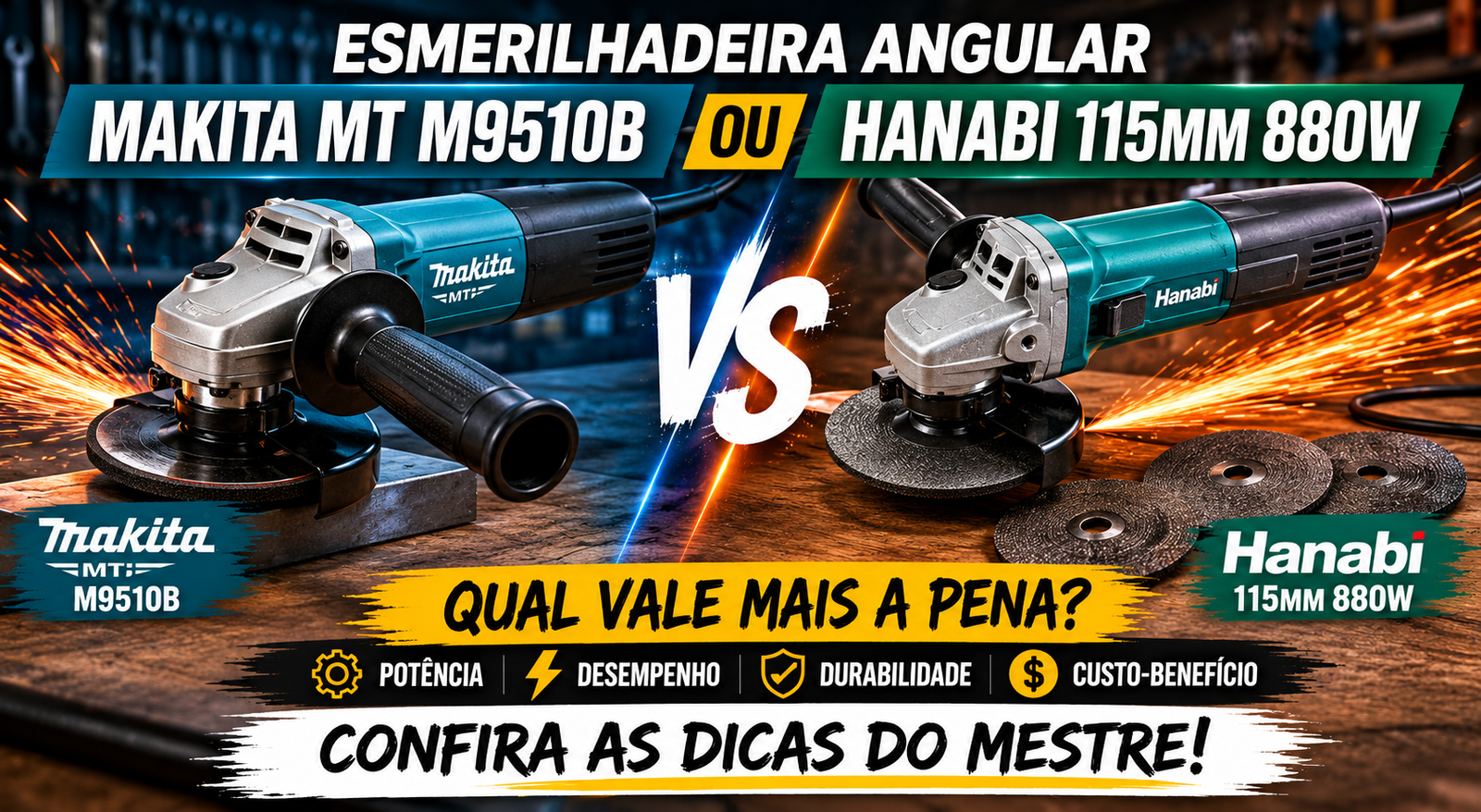 Esmerilhadeira angular Makita MT M9510b ou Esmerilhadeira Lixadeira Angular Hanabi 115mm 880w: Qual vale mais a pena? Confira as dicas do Mestre